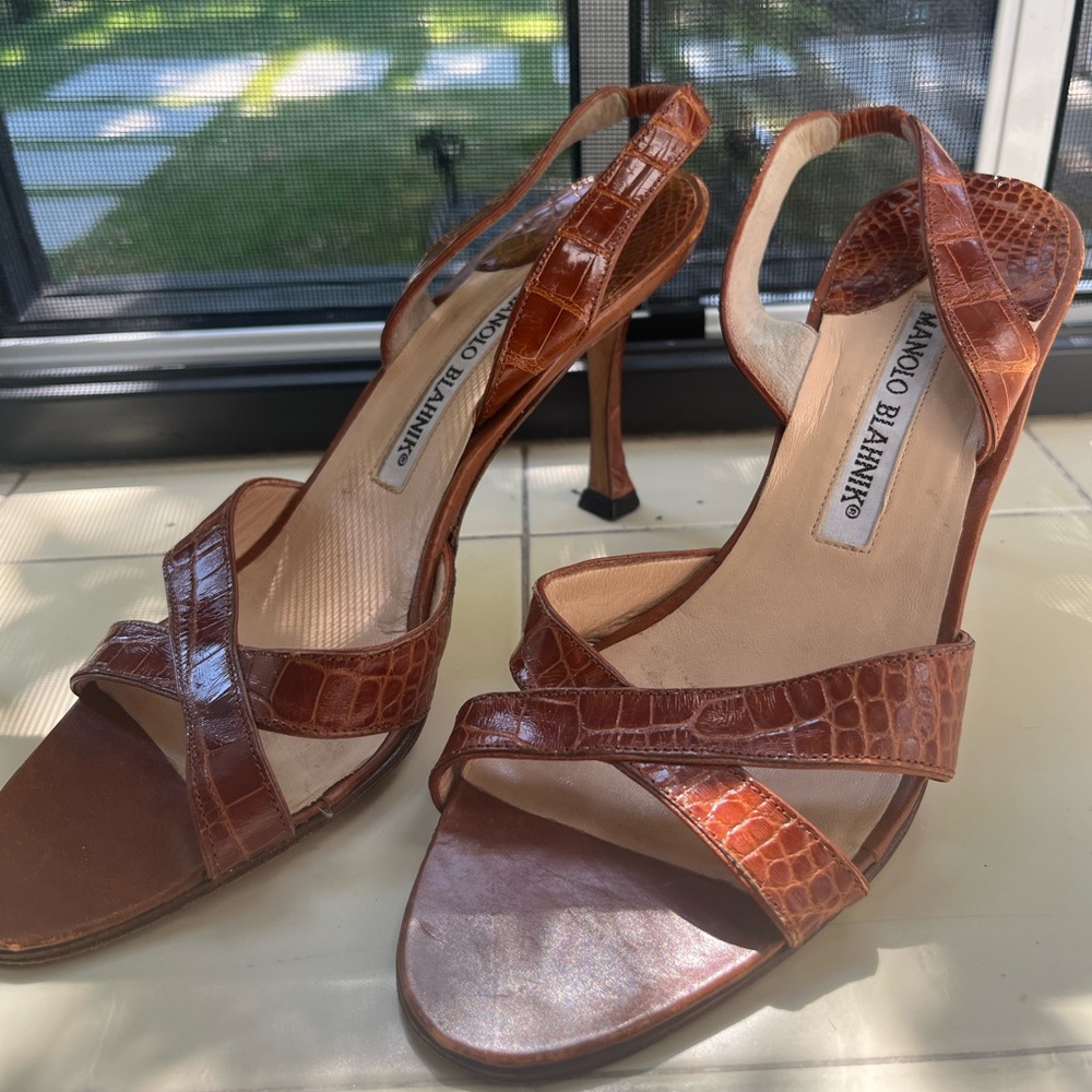 Manolo Blahnik Brown Slingback Sandals Heels Size EU 35.5